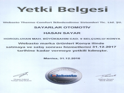 Webasto Yetki Belgemiz